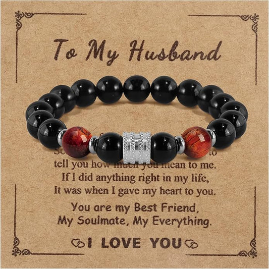 Hamoery Bracelets for Men Natural Tiger Eye Stone Beads Braided Rope Bracelet Gift for Dad Husband