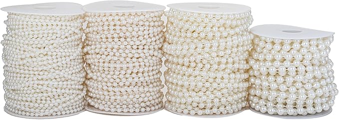 YoungJewl 5mm Crafts Faux Pearl Beads Garland Pearl Bead Roll Strand of Pearls to Decorate Floral Centerpieces Wedding Party Favor Christmas Tree(99 Feet Ivory)