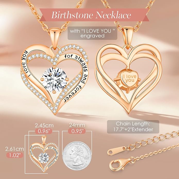 CDE Forever Love Heart Necklaces for Women, Mom, Girlfriend, Wedding Anniversary Birthday Mother Day Christmas Day Gift for Wife Girlfriend Jewelry with Birthstone Pendant