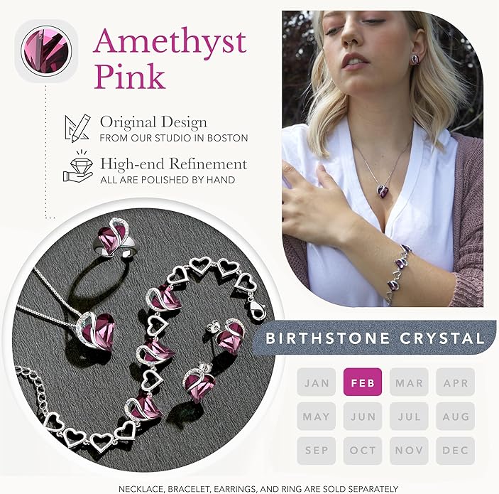 Leafael Infinity Love Heart Link Bracelets, Birthstone or Healing Stone Crystal Bracelet for Women, Silver Tone Jewelry Gifts for Her, 7-inch Chain and 2-inch Extender
