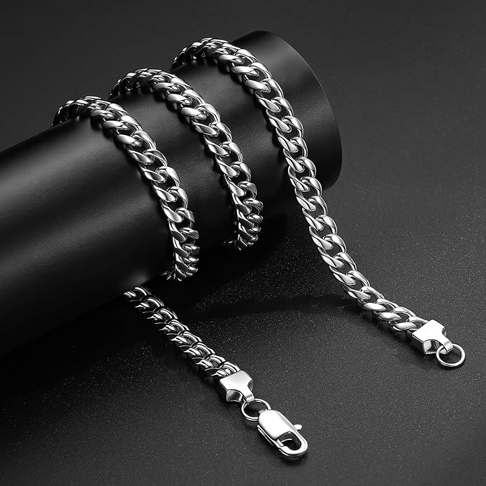 PAERAPAK Cuban Link Chain Gifts for Men Him - Necklace Gifts for Husband Son Grandson, Anniversary Fathers Day Birthday Gift for Men Husband, 7mm Width Stainless Steel Cuban Chain Necklace Jewelry
