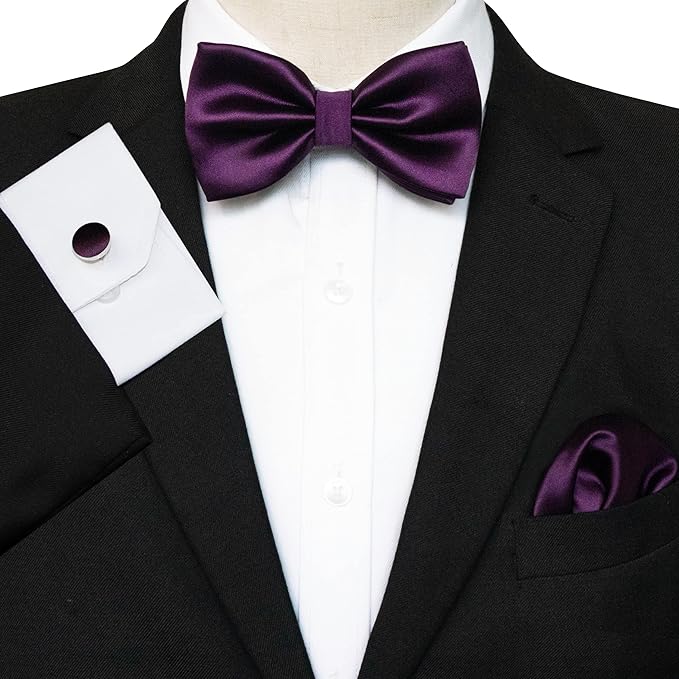 JEMYGINS Solid Color mens Pre-tied Bow Tie and Pocket Square Cufflinks Sets with Gift Box