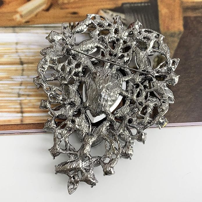 SELOVO Leaf Bouquet Scarf Big Brooch Pin Broach Crystal Jewelry