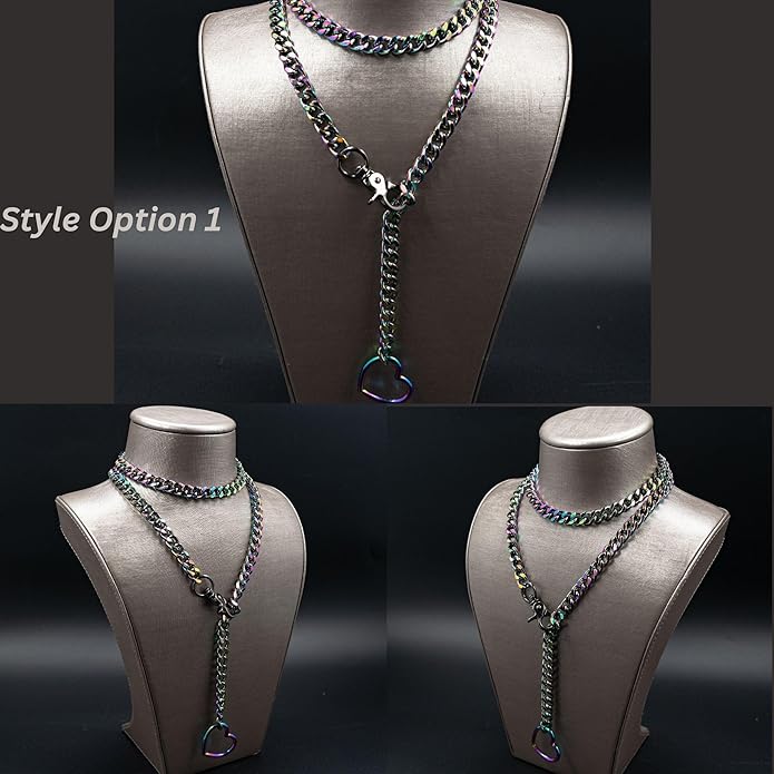 Chunky Gold Choker Necklaces for Women, Long Gold Chain Heart Necklace, 36 Inches Slip Chain Adjustable Lariat Heart Y Necklace for Women and Men, Goth Chunky Heart Necklace Jewlery Gifts