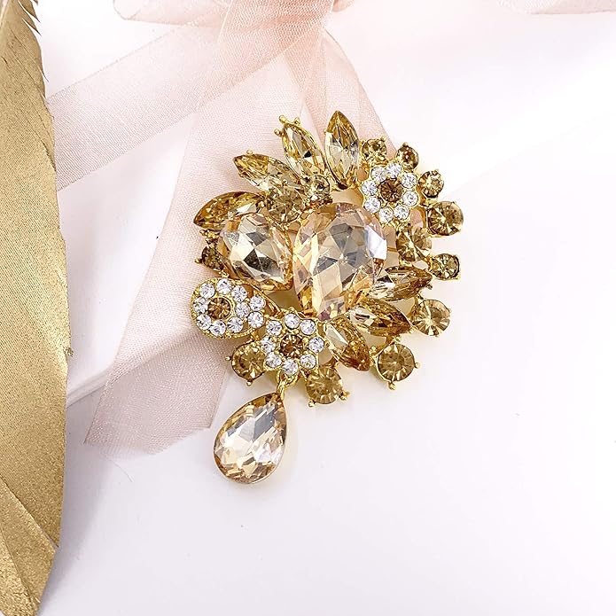 LAXPICOL Vintage Wedding Bridal Big Blue Crystal Rhinestone Tear drop Brooch Pin for Women