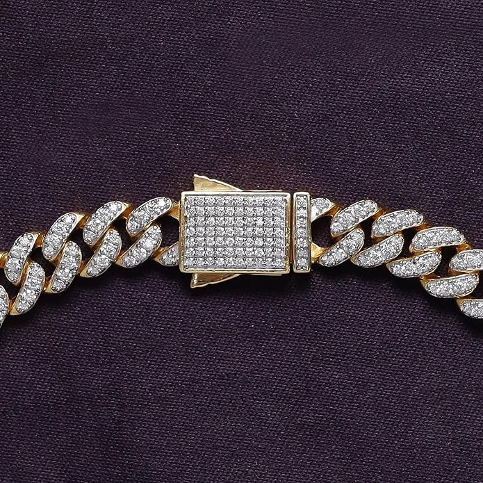 SAVEARTH DIAMONDS Round Lab Created Moissanite 6MM Width Cuban Chain Bracelet For Men In 14k Gold Plated 925 Sterling Silver (VVS1 Clarity, 2.70 Ct-3.00 Ct), Gift For Him