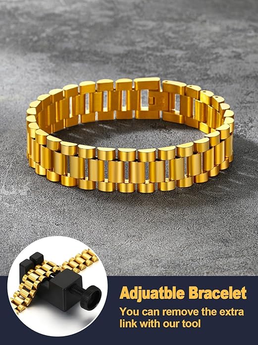 U7 Link Bracelets for Men, Cuban Link/Rope/Watch Band Solid Bracelet, Silver Black Gold Color Wrist Bracelet 3/6/9/12/15mm Width, 6.5/7.5/8.3 Inch Length, Hand Chain Jewelry for Mens Women