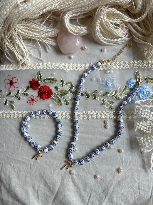 Beads Bow Charm Bracelet for Women Flower Vintage Bracelet Handmade Stretch Beaded Dainty Romantic Jewelry Gifts