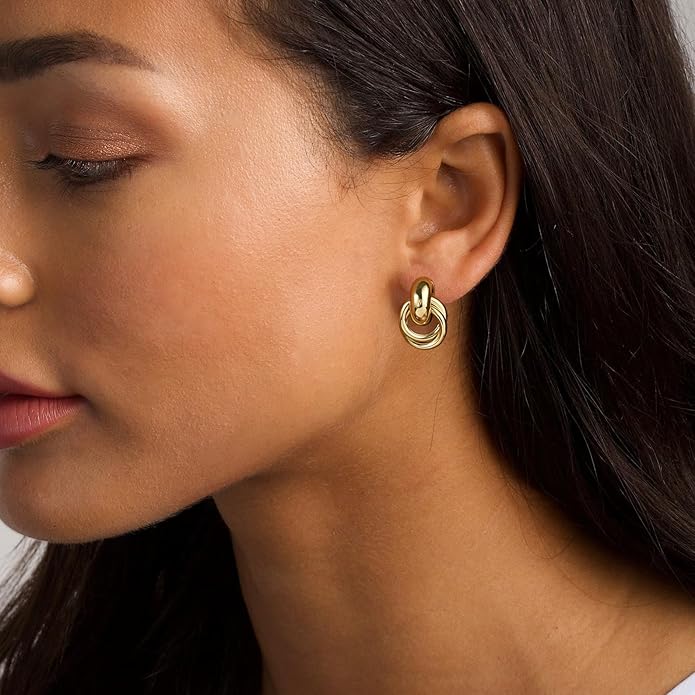 NIXMAX Chunky Small Knot Earrings Gold Silver Geometric Earrings for Women Dainty Gold and Silver Plated Dangle Drop Earrings Hypoallergenic and Lightweight Fashion Trendy Jewelry Gifts