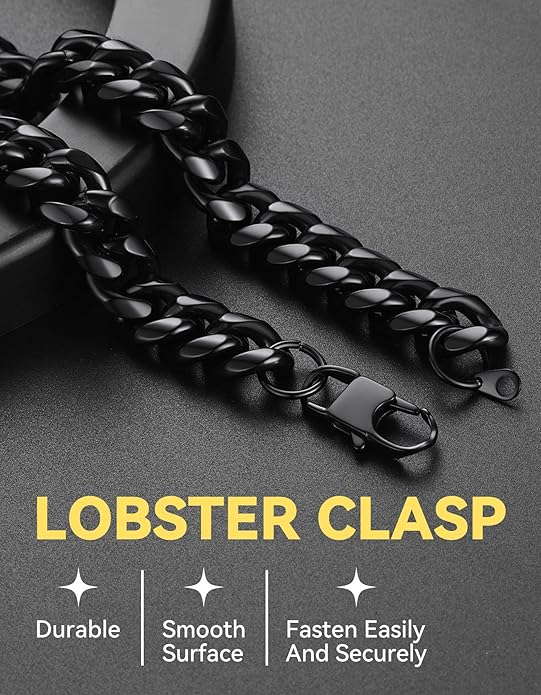 ChainsHouse Miami Cuban Link Chain Necklace for Men, 4.8mm/6mm/10mm/14mm Width, 14K Gold Plated/Stainless Steel/Black Mens Chunky Hip Hop Necklace Curb Chains, 14"-30" Length, Come Gift Box