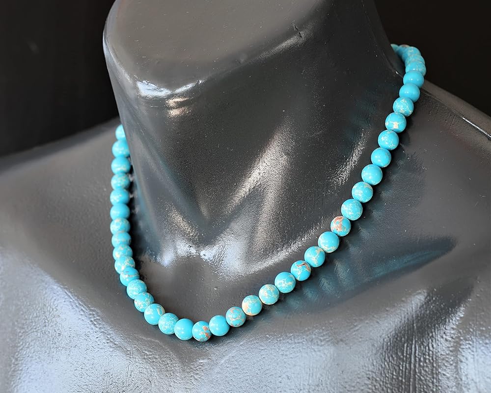 Natural Blue Imperial Jasper Beaded Choker, Genuine Blue Crystal Necklace, Fancy Gemstone Choker, 8mm Beads, Fashion Jewelry, Healing Crystal Chakra Necklace, Durable Necklace, Capricorn Necklace