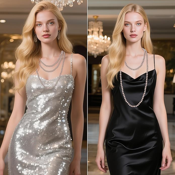 59" Long Pearl Necklaces for Women, Vintage Elegant Long Pearls Necklace for Wedding Party 1920s Gatsby Costume Jewelry