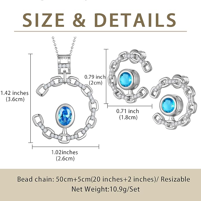 Ydou Elegant C-Shaped Crystal Necklaces/Stud Earrings Set with Birthstone Jewelry Set Silver Plated Fashion Jewelry for Women CS0003