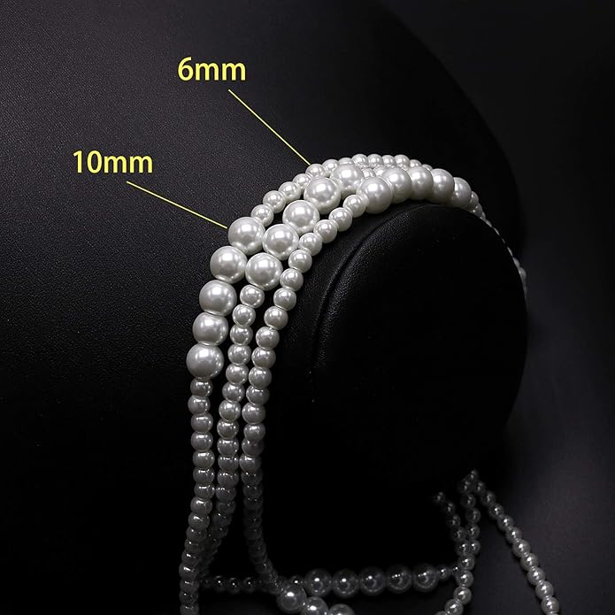 Long Pearl Necklaces for Women Cream White Faux Pearl Strand Layered Necklace Costume Jewelry