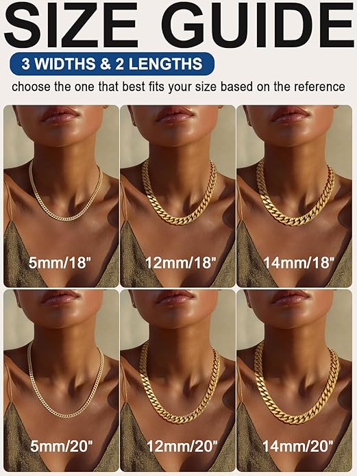 ChainsPro Chunky Cuban Link Chain Necklace for Women,Stainless Steel Silver/Gold Plated Thick Choker, 5/12/14mm Width,18" and 20" Punk Hip Hop Trendy Jewelry Gifts