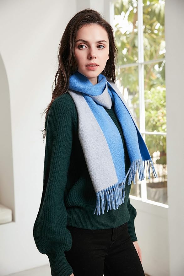 EURKEA 100% Cashmere 2025 Winter Scarf for Women Fringed Edges Warm & Soft Lightweight Solid/Plaid/Two-Tone Free Size