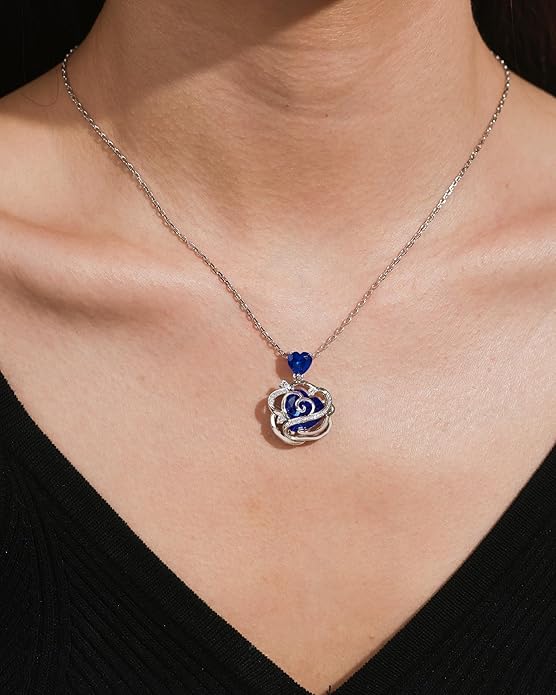 FANCIME Thornless Pulse Birthstone Necklace for Women Sterling Silver Rose Pendant Fine Jewelry Gemstone Birthday Valentines Day Gifts for Wife Her