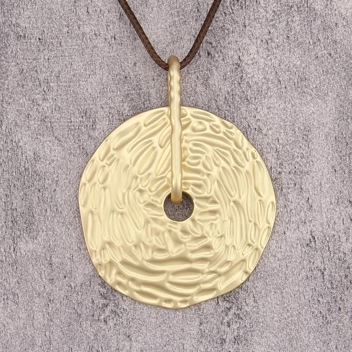 Long Boho Necklaces for Women Vintage Leather Wooden Pendant Y Choker Ethnic Style Gold Circle Hippie Sweater Necklace