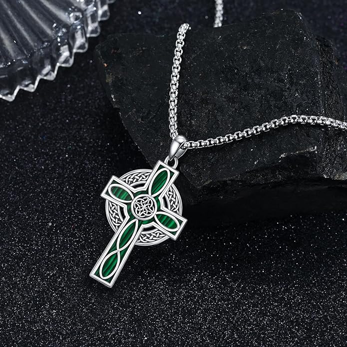 Midir&Etain Celtic Cross Necklace 925 Sterling Silver Cross Pendant Necklace Celtic Viking Irish Jewelry Religious Protective Gift for Men Women