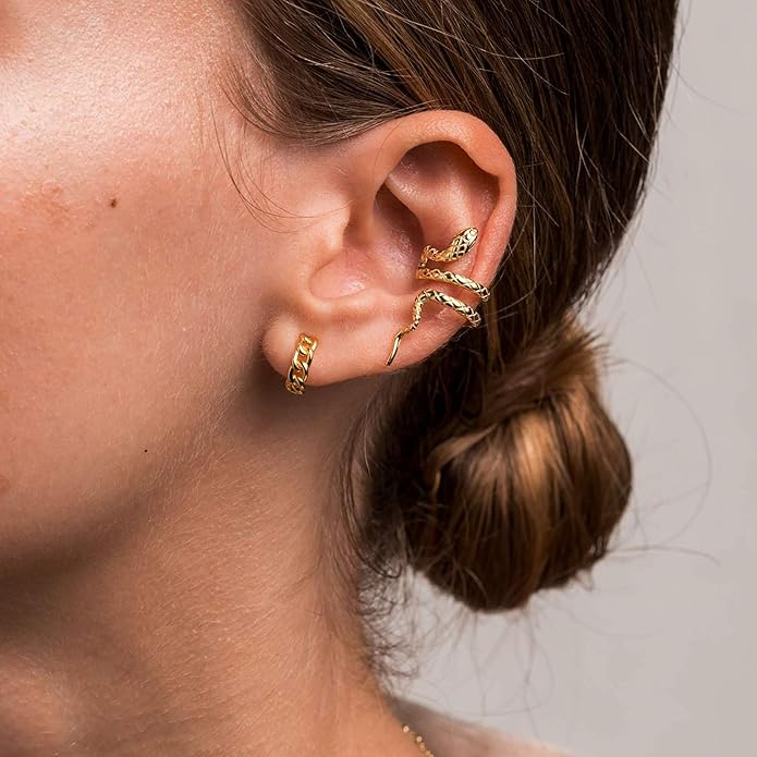 Gold Huggie Hoop Earrings 14K Gold Plated Dainty Chunky Thick Hoop Diamond Cubic Zriconia Inlay Sleeper Tiny Delicate Boho Beach Simple Hypoallergenic Jewelry Gift for Her
