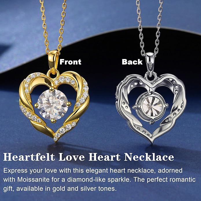 MOOSEA Christmas Gifts for Women Wife, 1-3 Carat D Color VVS1 Clarity Moissanite Heart Pendant Necklaces Anniversary Birthday Gifts for Wife Mom Daughter 925 Sterling Silver Necklace