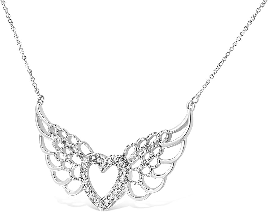 Haus of Brilliance .925 Sterling Silver Pave-Set Diamond Accent Fairy Wing 18" Heart Pendant Necklace (I-J Color, I1-I2 Clarity)