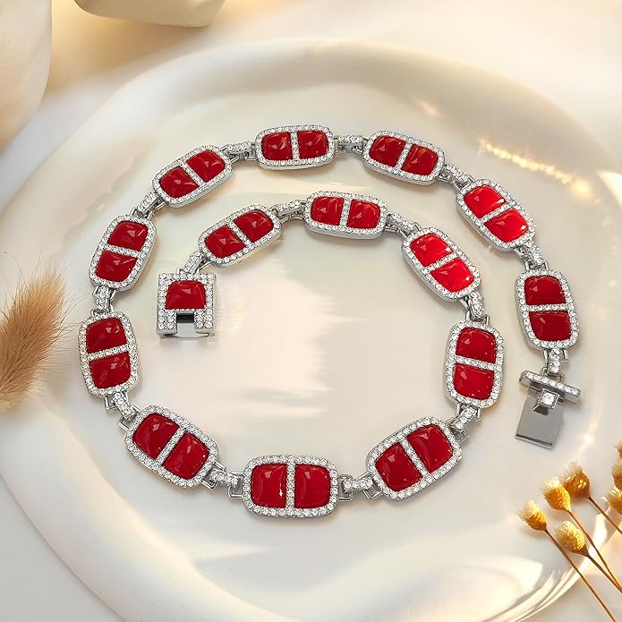 Chunky Necklace for Women 12 Colors Diamond Stone Gold Statement Necklace for Women Full Trendy Blue Birthstone Choker Necklace for Women Square Design Necklace Jewelry