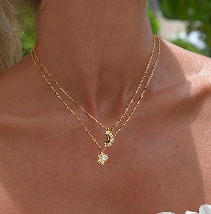 Lariat Necklaces for Women - Dainty Long Necklace Trendy 14K Gold Plated Hypoallergenic Layered Long Y-Shape Sunburst CZ T-Bar Pendant Drop Chain Necklace Set for Women Non Tarinsh Jewelry Gift