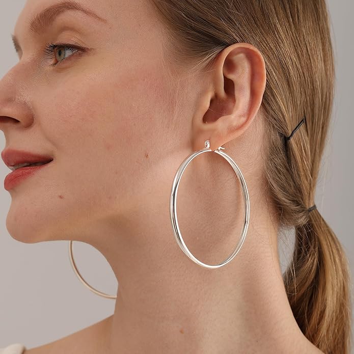 4mm Thick Gold Chunky Earrings Steling Silver Post Hoops Earrings For Women Hollow Tube Hoops Earrings Thick Gold Hoop Earrings Hypoallergenic Lightweight Gold Hoop Large Earrings 20/30/40/50/60MM