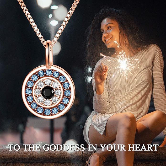 PEIMKO Evil Eye Necklace for Women 925 Sterling Silver Greek Protection Evil Eye Necklaces Jewelry Amulet Gift for Women