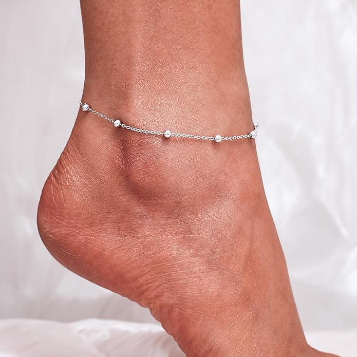 CHIC & ARTSY 925 Sterling Silver Ankle Bracelet Multilayer Anklets for Women Satellite, Star, Cross, Circle, Butterfly, Teardrop, Oval Disk Layered Anklet Beach Jewelry