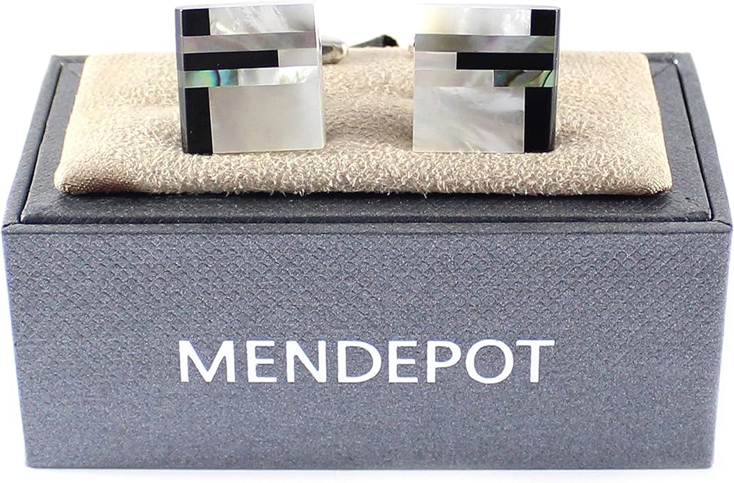 MENDEPOT Classic Genuine Onyx and Mother of Pearl Cufflinks Men Classic Cuff links With Box
