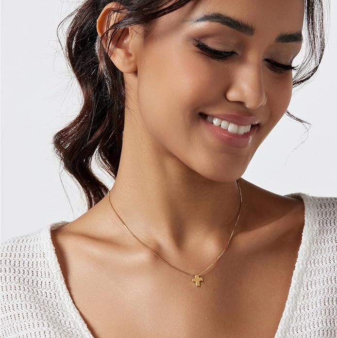 Partm Gold Cross Necklace for Women 14K Plated Dainty Pendant Cross Chain Faith Crucifix Choker Baptism Necklace for Women Trendy Religious Jewelry Hypoallergenic