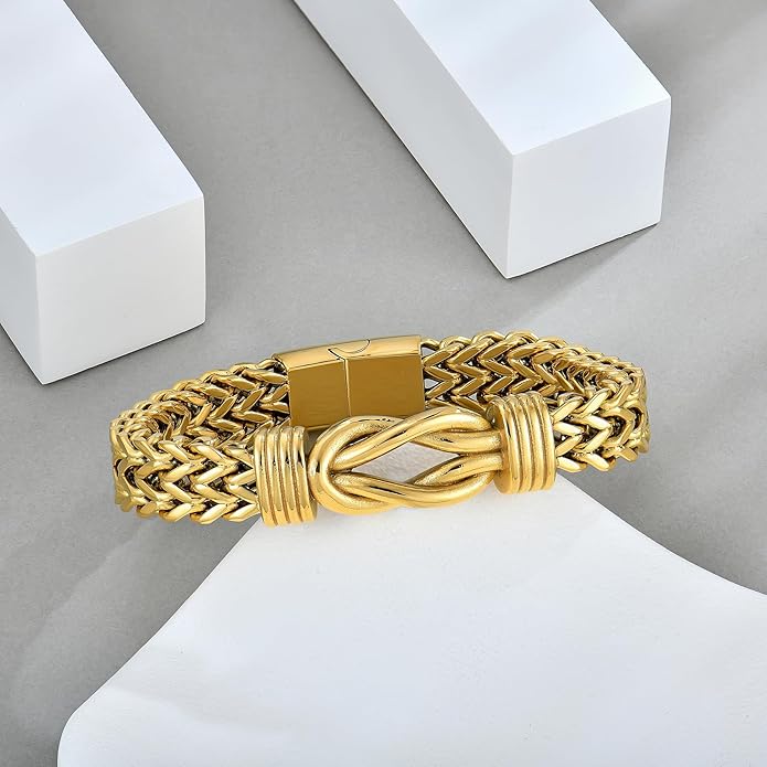STARCHENIE Infinity Knot Bracelet for Men 316L Stainless Steel Double Layered Braided Franco Chain Bracelet
