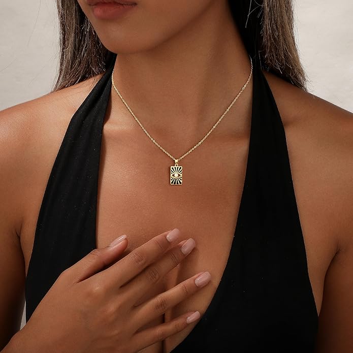 Evil Eye Necklace for Women,Dainty 14K Gold/Sterling Silver Plated Evil Eye Pendant Necklace Tiny Boho CZ Diamond Necklace Cute Trendy Lucky Protection Jewelry Gift for Women