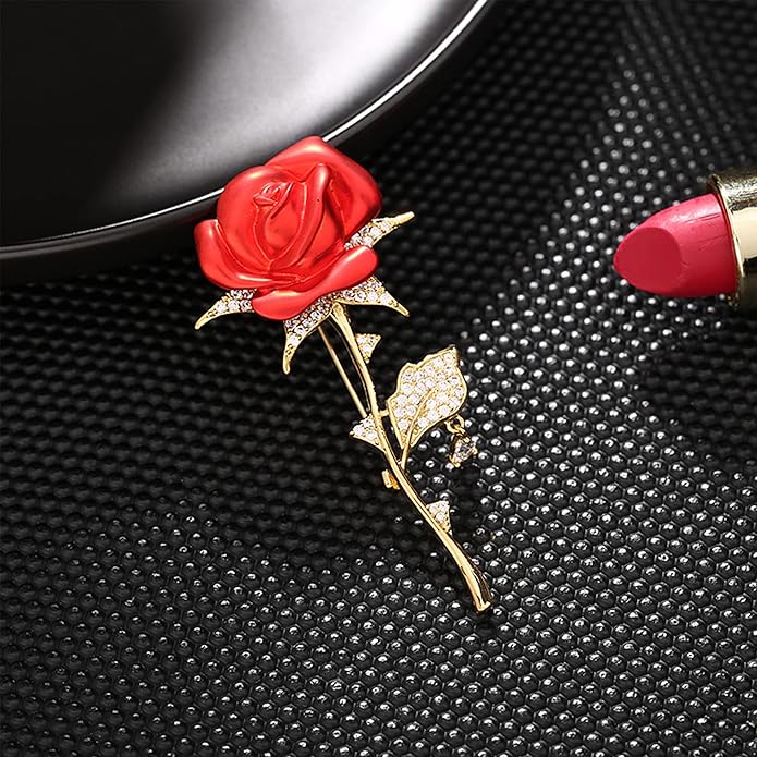 Floral Elegant Red Rose Shape Brooch Pin for Women Mothers Day Accessory