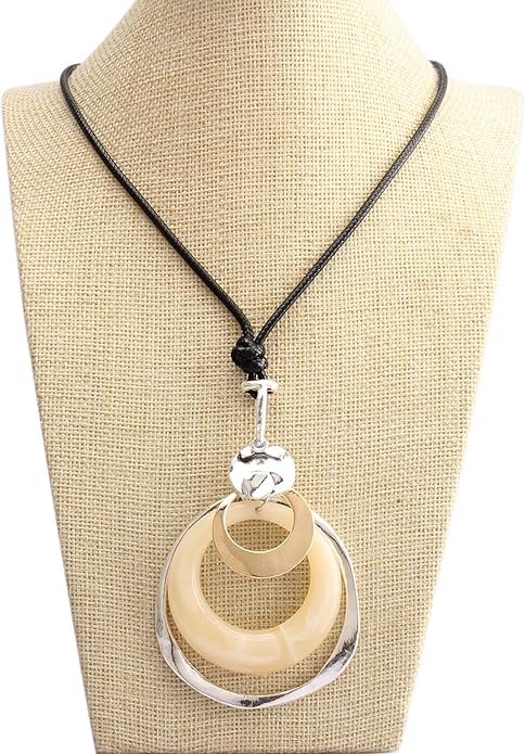 Boho Necklaces for Women Chunky Circle Necklace Layered Boho Circle Leather Choker Necklace Long Vintage Necklaces Bohemian Jewlery Gifts