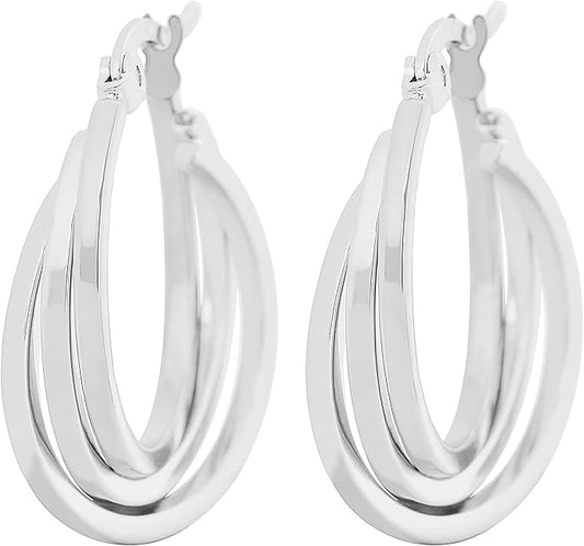 Edforce Women's Stainless Steel Overlapping Triple Hoop Earrings, (25mm-35mm)