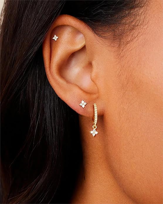 Gold Ear Cuffs Earrings for Women Non Piercing - Clip on Cartilage Earrings Dainty 14K Gold Sterling Silver Plated Cubic Zirconia Huggie Hoop Earring for Women No Tarnish Trendy Jewelry Set