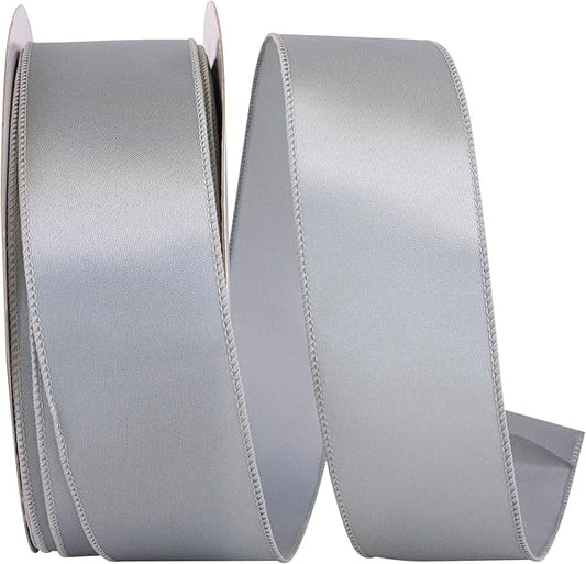 Reliant Ribbon 92575W-070-40K Satin Value Wired Edge Ribbon, 2-1/2 Inch X 50 Yards, Silver