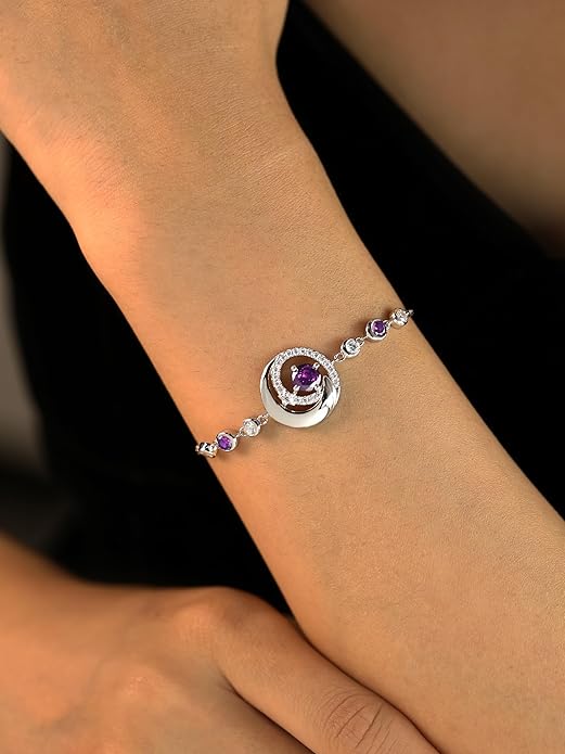 FANCIME Birthstone Bracelets 925 Sterling Silver Moon and Star Bangle Charm Bracelet Fine Jewelry Birthday Anniversary Christmas Day Gift for Her Women, Adjustable Chain 6.7"+1.2" Extend
