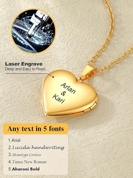 U7 Women Locket Necklace Platinum 14K Gold Photo Lockets that Hold Picture,Chain 20 Inch Personalized Gift Custom Love Heart Image Necklaces