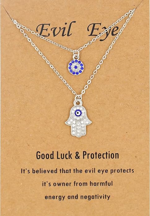 Baydurcan Dainty Evil Eye Necklace and Hamsa Necklace Turkish Blue Eye Hand Pendant Necklace 3pcs Lucky Jewelry Gift for Women