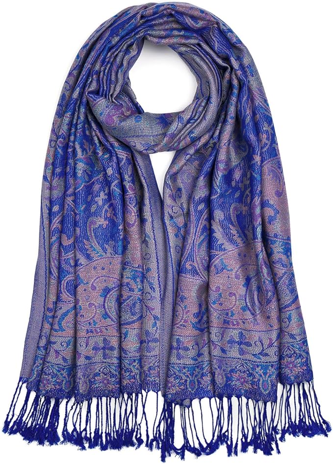 QIUTIMIY Paisley Pashmina Shawl Wrap Women Reversible Vintage Jacquard Pashmina Rave Scarf with Fringe for Evening, Wedding