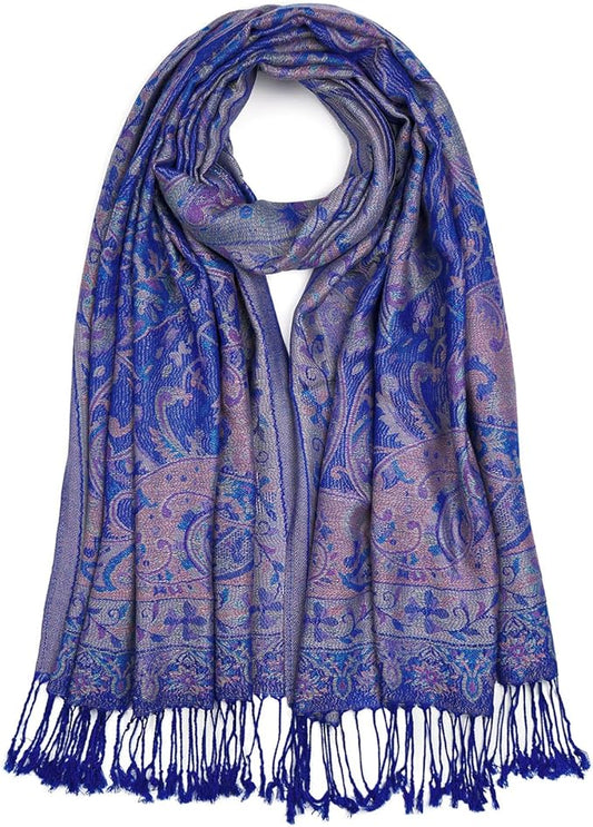 QIUTIMIY Paisley Pashmina Shawl Wrap Women Reversible Vintage Jacquard Pashmina Rave Scarf with Fringe for Evening, Wedding