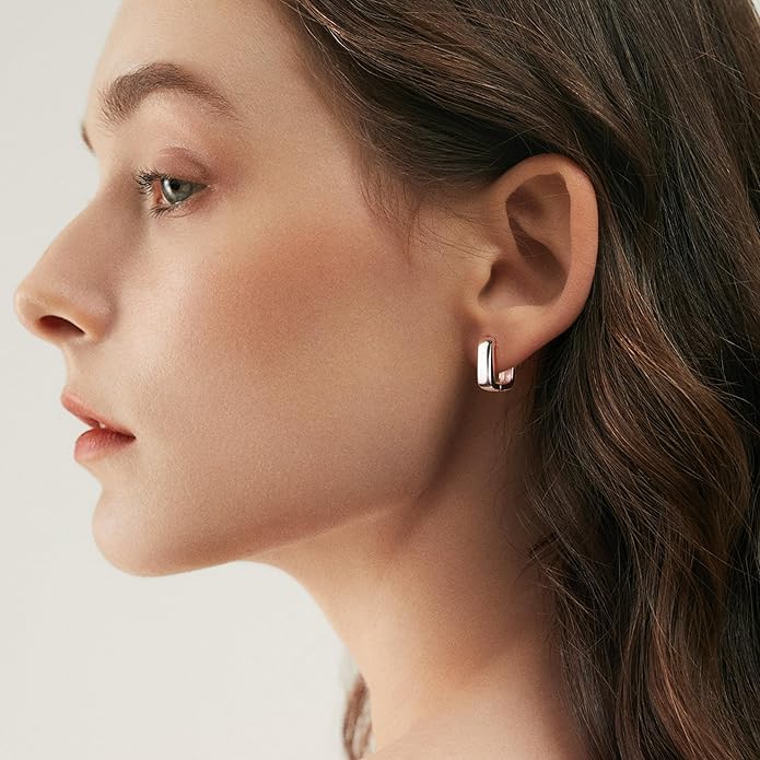 925 Sterling Silver Earrings Small Chunky Silver Earrings for Women Trendy 14K Gold Plated Hypoallergenic Cute Thick Huggie Hoops Earing Jewelry for Women Gifts