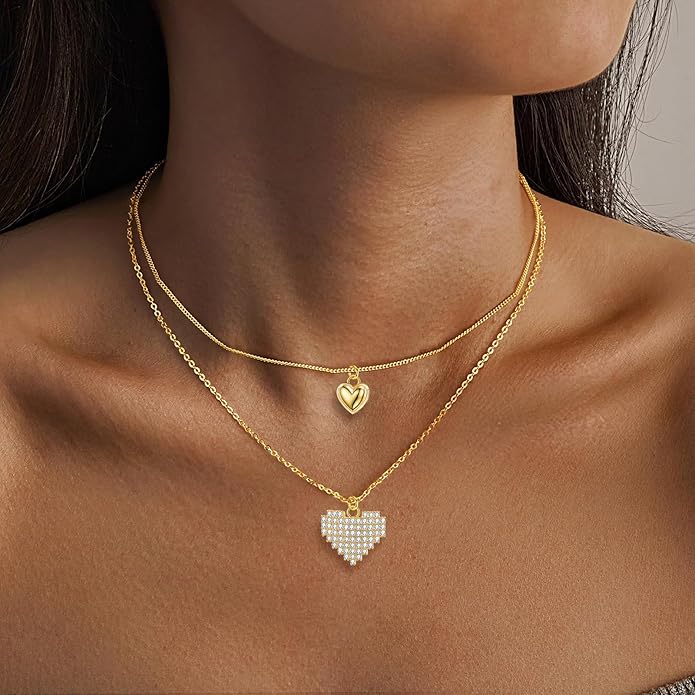 Copper Alloy 14K Gold Plated | 14K Platinum Plated Necklace for Women Double Layer Pendant Necklace Fashionable Multi-Layer Jewelry