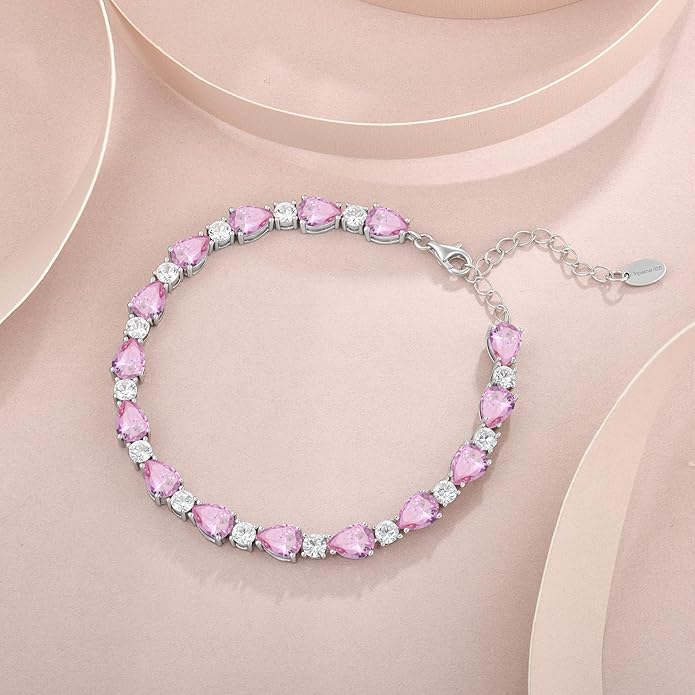 Birthstone Tennis Bracelet for Women 925 Sterling Silver Pear Shaped Gemstone Jewelry Gifts for Her