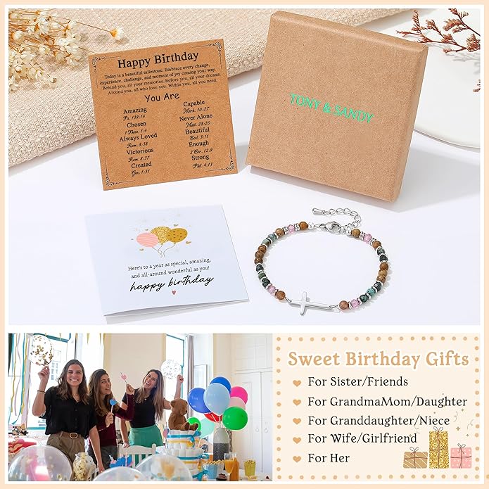 TONY & SANDY Christian Cross Bracelet for Women, Stocking Stuffers for Women, Confirmation Baptism Easter Gifts, Unique Gift for Friends Daughter Mom Sister in Christ on Birthday Christmas