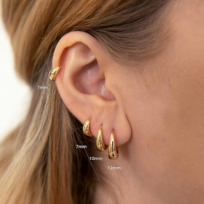 Foxgirl 4 Pairs Small Chunky Huggie Hoop Earrings for Women - Dainty 14K Gold Plated Hypoallergenic Lightweight Stack Earring Sets for Multiple Piercing Trendy Jewelry